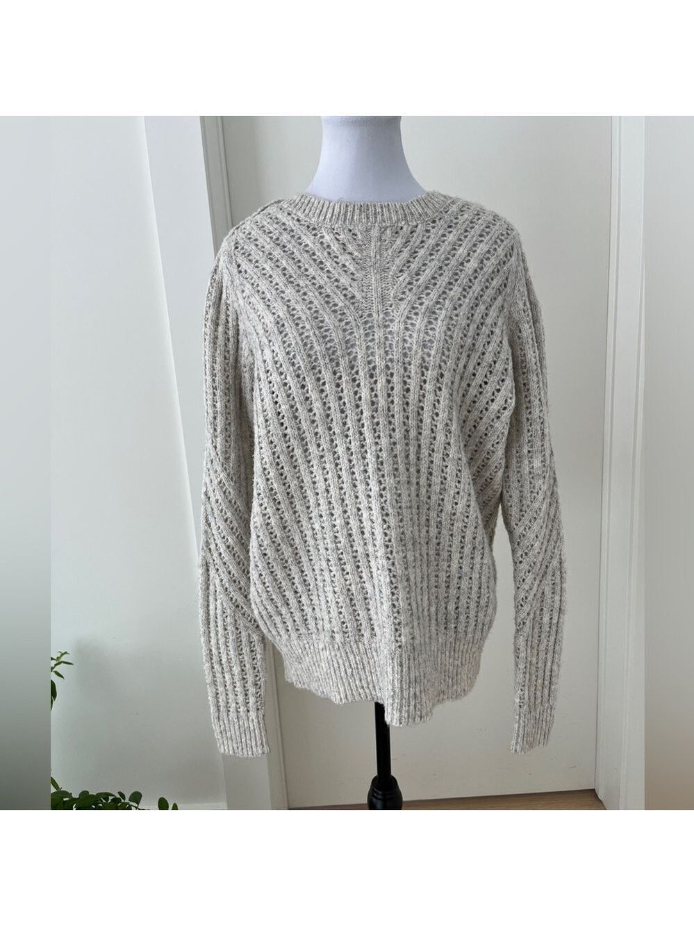 LINE Pullover Sweater Boat Neck Open Knit Neutral Coastal Casual Minimalist Chic